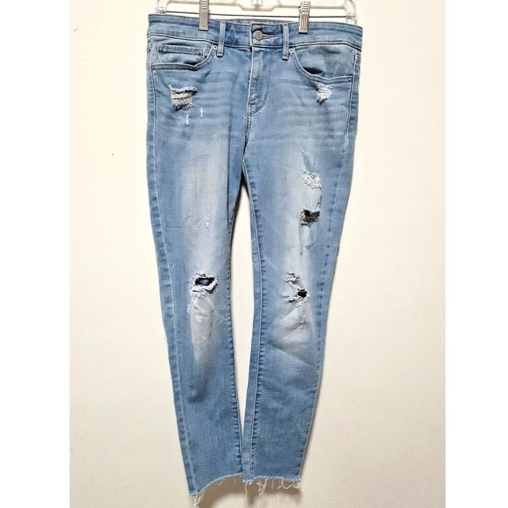 Levi's Light Wash Distressed Skinny Ankle Jeans 25